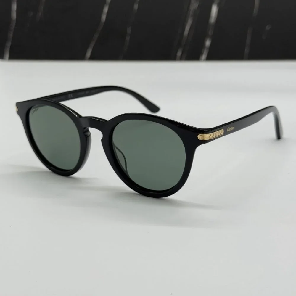 NEW CARTIER SUNGLASSES, ROUND BLACK GREEN EYEWEAR CARTIER CT0010S 004